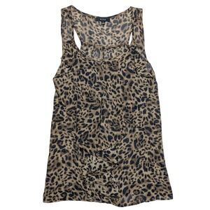 Mine Large Brown leopard print ruffle front tank top scoop neckline